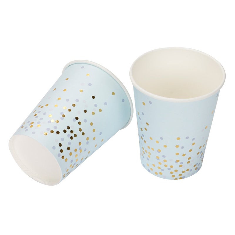 Geeklife Light Blue Gold Dots Paper Cups,Sparkly Gold Foil Disposable Paper Cups 9oz for Wedding,Party,Cocktail and Anniversary Dinner - Image 3